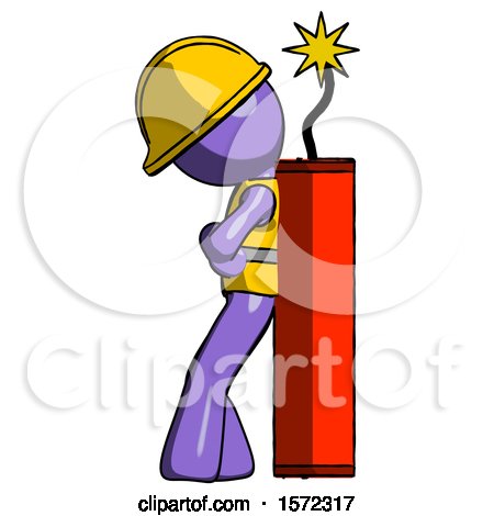 Purple Construction Worker Contractor Man Leaning Against Dynimate, Large Stick Ready to Blow by Leo Blanchette