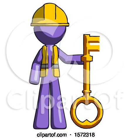Purple Construction Worker Contractor Man Holding Key Made of Gold by Leo Blanchette