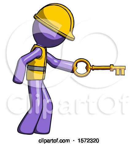 Purple Construction Worker Contractor Man with Big Key of Gold Opening Something by Leo Blanchette