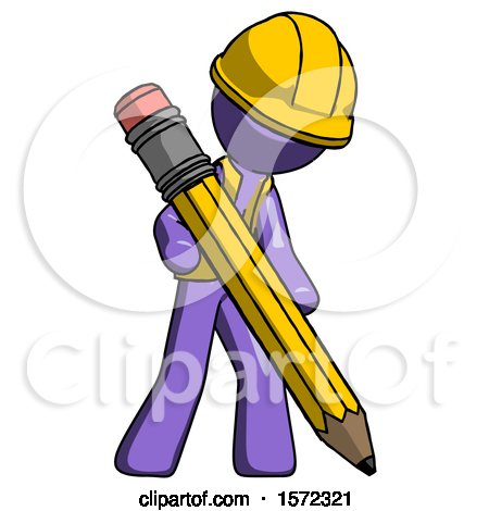 Purple Construction Worker Contractor Man Writing with Large Pencil by Leo Blanchette