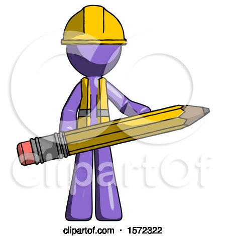Purple Construction Worker Contractor Man Writer or Blogger Holding Large Pencil by Leo Blanchette