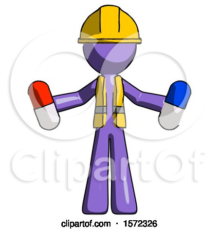 Purple Construction Worker Contractor Man Holding a Red Pill and Blue Pill by Leo Blanchette