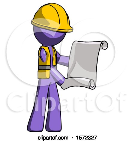 Purple Construction Worker Contractor Man Holding Blueprints or Scroll by Leo Blanchette