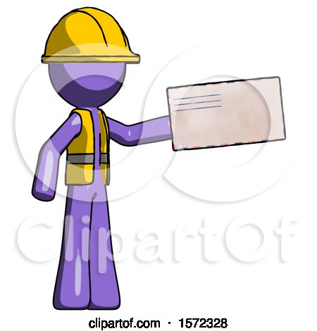 Purple Construction Worker Contractor Man Holding Large Envelope by Leo Blanchette