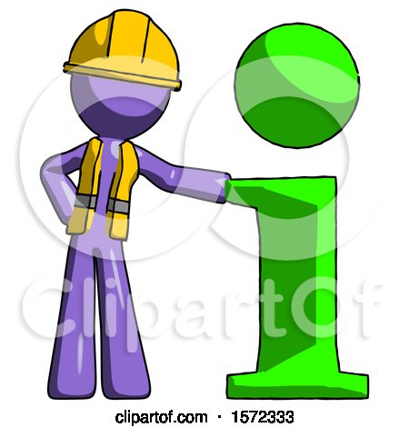 Purple Construction Worker Contractor Man with Info Symbol Leaning up Against It by Leo Blanchette