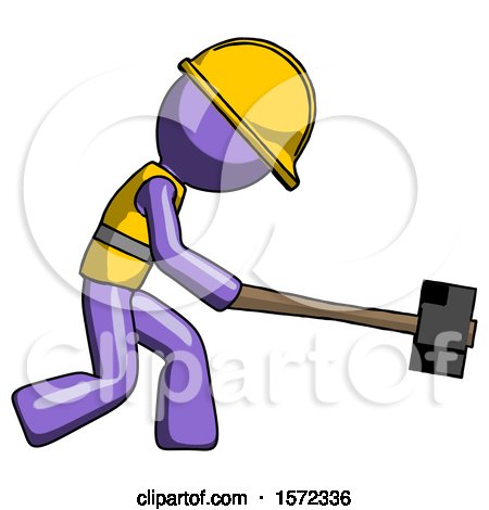 Purple Construction Worker Contractor Man Hitting with Sledgehammer, or Smashing Something by Leo Blanchette