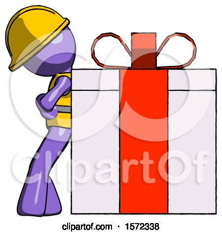 Purple Construction Worker Contractor Man Gift Concept - Leaning Against Large Present by Leo Blanchette