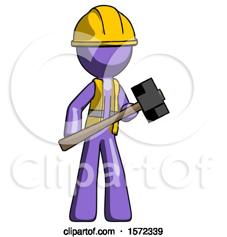 Purple Construction Worker Contractor Man with Sledgehammer Standing Ready to Work or Defend by Leo Blanchette