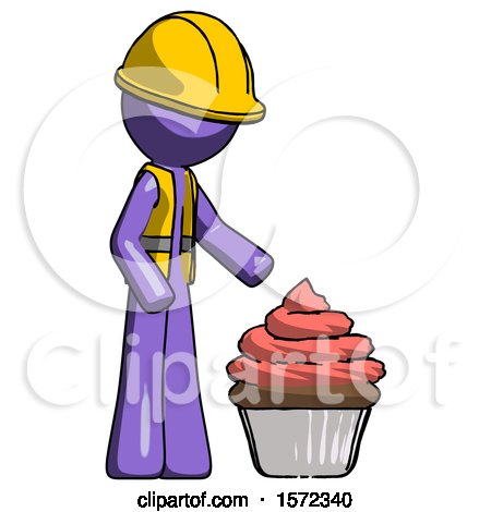 Purple Construction Worker Contractor Man with Giant Cupcake Dessert by Leo Blanchette