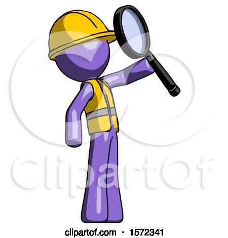 Purple Construction Worker Contractor Man Inspecting with Large Magnifying Glass Facing up by Leo Blanchette