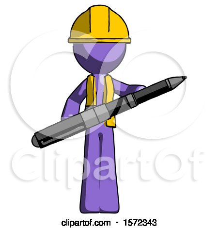 Purple Construction Worker Contractor Man Posing Confidently with Giant Pen by Leo Blanchette