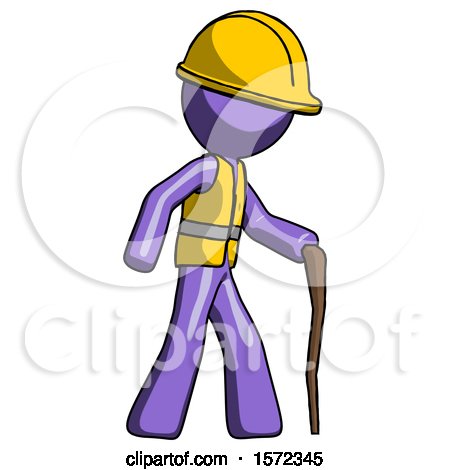 Purple Construction Worker Contractor Man Walking with Hiking Stick by Leo Blanchette