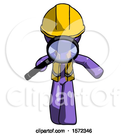 Purple Construction Worker Contractor Man Looking down Through Magnifying Glass by Leo Blanchette