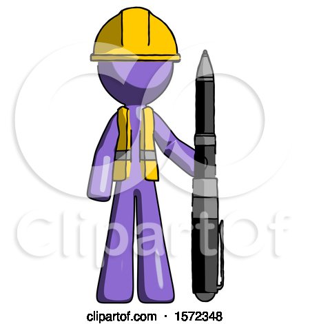 Purple Construction Worker Contractor Man Holding Large Pen by Leo Blanchette