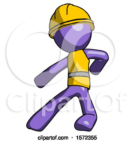 Purple Construction Worker Contractor Man Karate Defense Pose Left by Leo Blanchette