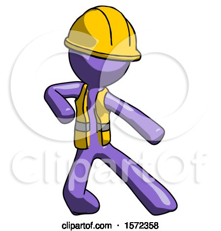 Purple Construction Worker Contractor Man Karate Defense Pose Right by Leo Blanchette