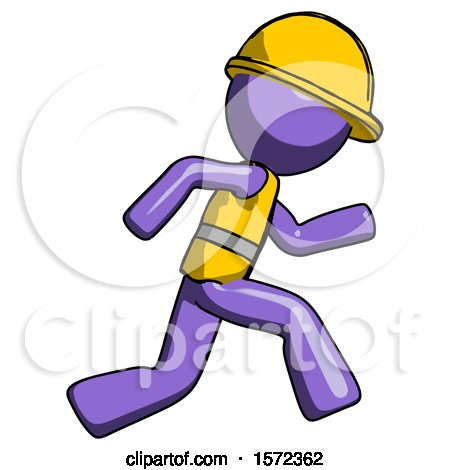 Purple Construction Worker Contractor Man Running Fast Right by Leo Blanchette