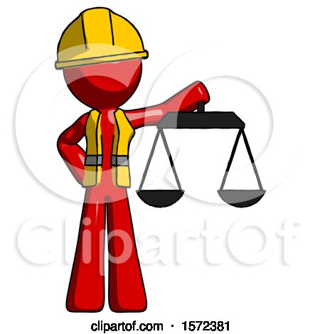 Red Construction Worker Contractor Man Holding Scales of Justice by Leo Blanchette