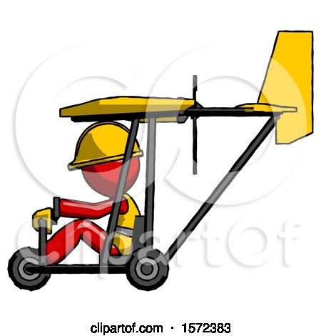 Red Construction Worker Contractor Man in Ultralight Aircraft Side View by Leo Blanchette