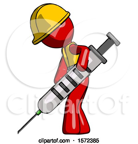 Red Construction Worker Contractor Man Using Syringe Giving Injection by Leo Blanchette