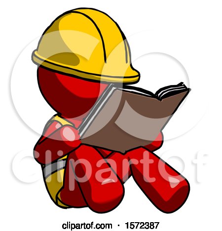Red Construction Worker Contractor Man Reading Book While Sitting down by Leo Blanchette