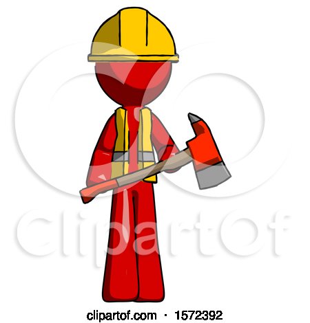 Red Construction Worker Contractor Man Holding Red Fire Fighter's Ax by Leo Blanchette