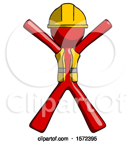 Red Construction Worker Contractor Man Jumping or Flailing by Leo Blanchette
