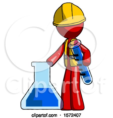 Red Construction Worker Contractor Man Holding Test Tube Beside Beaker or Flask by Leo Blanchette