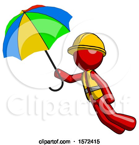 Red Construction Worker Contractor Man Flying with Rainbow Colored Umbrella by Leo Blanchette