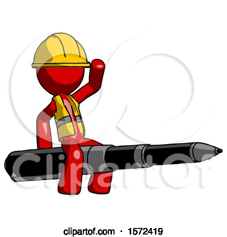 Red Construction Worker Contractor Man Riding a Pen like a Giant Rocket by Leo Blanchette
