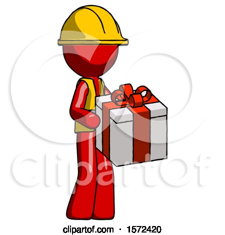 Red Construction Worker Contractor Man Giving a Present by Leo Blanchette