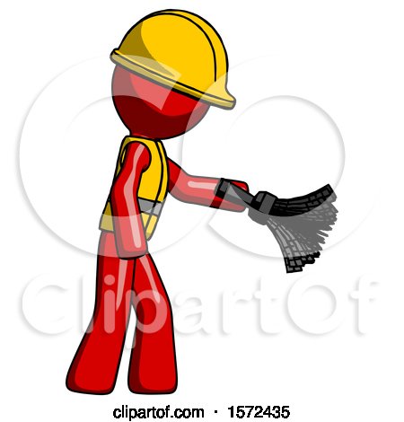 Red Construction Worker Contractor Man Dusting with Feather Duster Downwards by Leo Blanchette