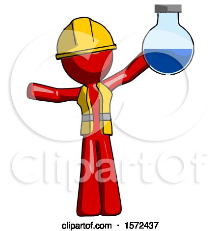 Red Construction Worker Contractor Man Holding Large Round Flask or Beaker by Leo Blanchette