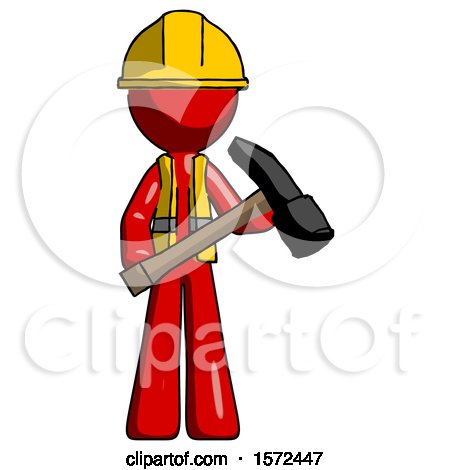 Red Construction Worker Contractor Man Holding Hammer Ready to Work by Leo Blanchette