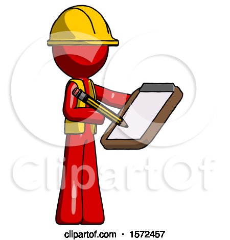Red Construction Worker Contractor Man Using Clipboard and Pencil by Leo Blanchette