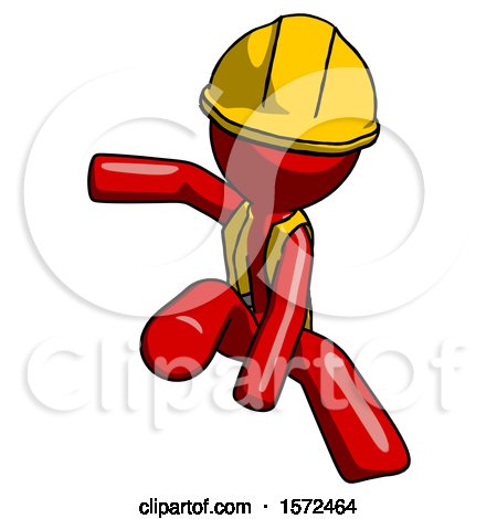 Red Construction Worker Contractor Man Action Hero Jump Pose by Leo Blanchette