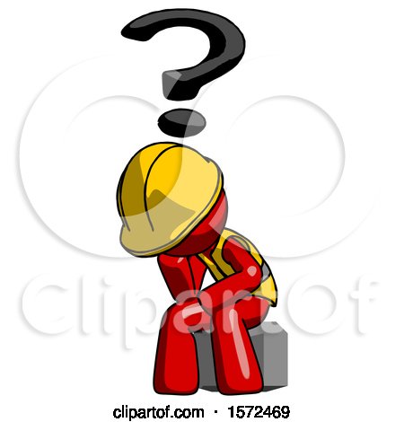 Red Construction Worker Contractor Man Thinker Question Mark Concept by Leo Blanchette