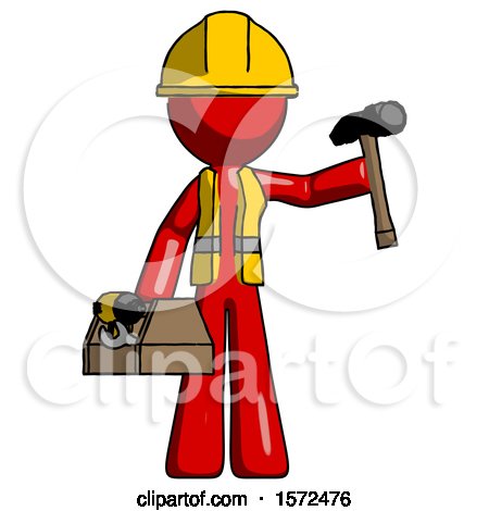 Red Construction Worker Contractor Man Holding Tools and Toolchest Ready to Work by Leo Blanchette