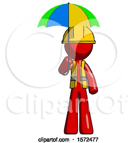 Red Construction Worker Contractor Man Holding Umbrella Rainbow Colored by Leo Blanchette