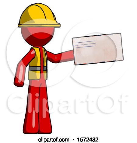 Red Construction Worker Contractor Man Holding Large Envelope by Leo Blanchette