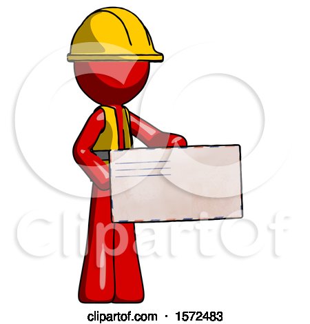 Red Construction Worker Contractor Man Presenting Large Envelope by Leo Blanchette