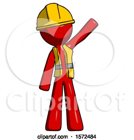 Red Construction Worker Contractor Man Waving Emphatically with Left Arm by Leo Blanchette
