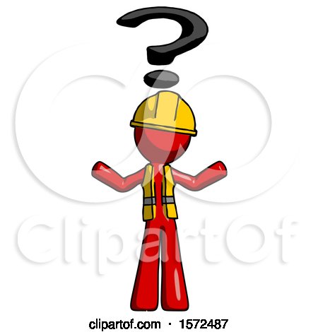 Red Construction Worker Contractor Man with Question Mark Above Head, Confused by Leo Blanchette