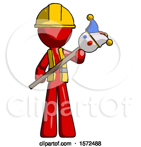 Red Construction Worker Contractor Man Holding Jester Diagonally by Leo Blanchette