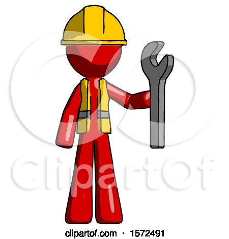 Red Construction Worker Contractor Man Holding Wrench Ready to Repair or Work by Leo Blanchette