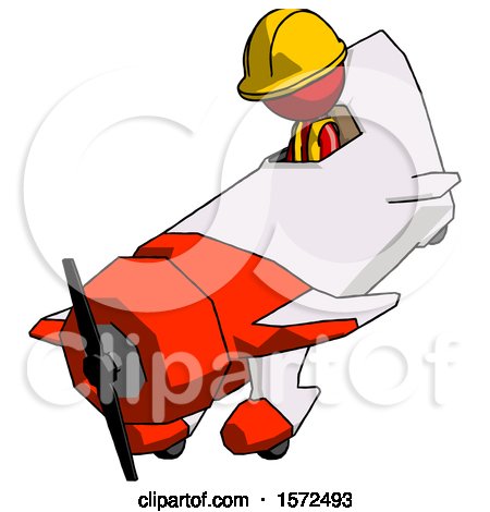 Red Construction Worker Contractor Man in Geebee Stunt Plane Descending View by Leo Blanchette