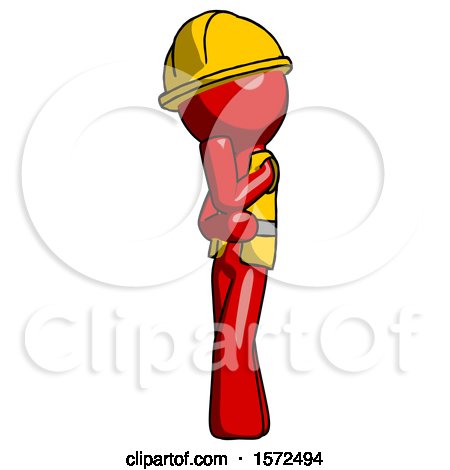 Red Construction Worker Contractor Man Thinking, Wondering, or Pondering by Leo Blanchette