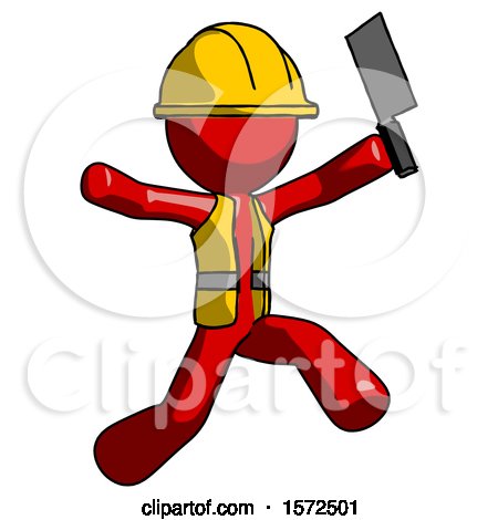 Red Construction Worker Contractor Man Psycho Running with Meat Cleaver by Leo Blanchette