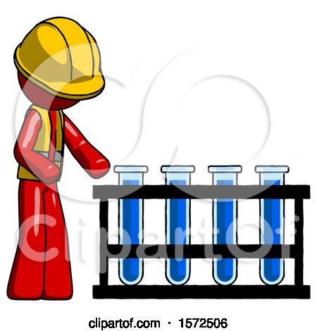 Red Construction Worker Contractor Man Using Test Tubes or Vials on Rack by Leo Blanchette