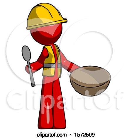 Red Construction Worker Contractor Man with Empty Bowl and Spoon Ready to Make Something by Leo Blanchette